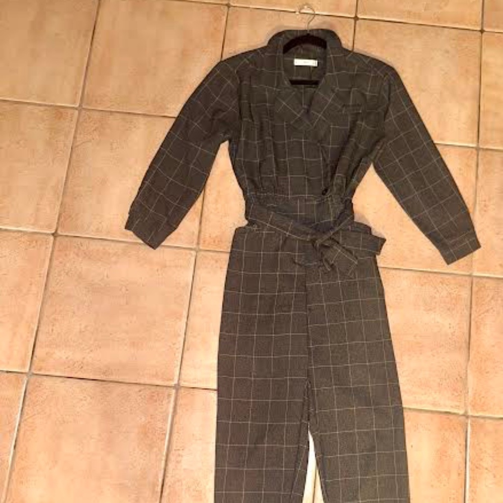 Mango Grey Pin-Stripe Long-Sleeve Jumpsuit XS